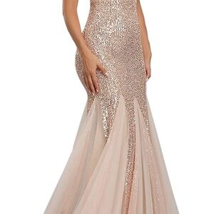 A ARFAR Stunning Gold and Cream Sequin Prom/Evening/Wedding/ Dress